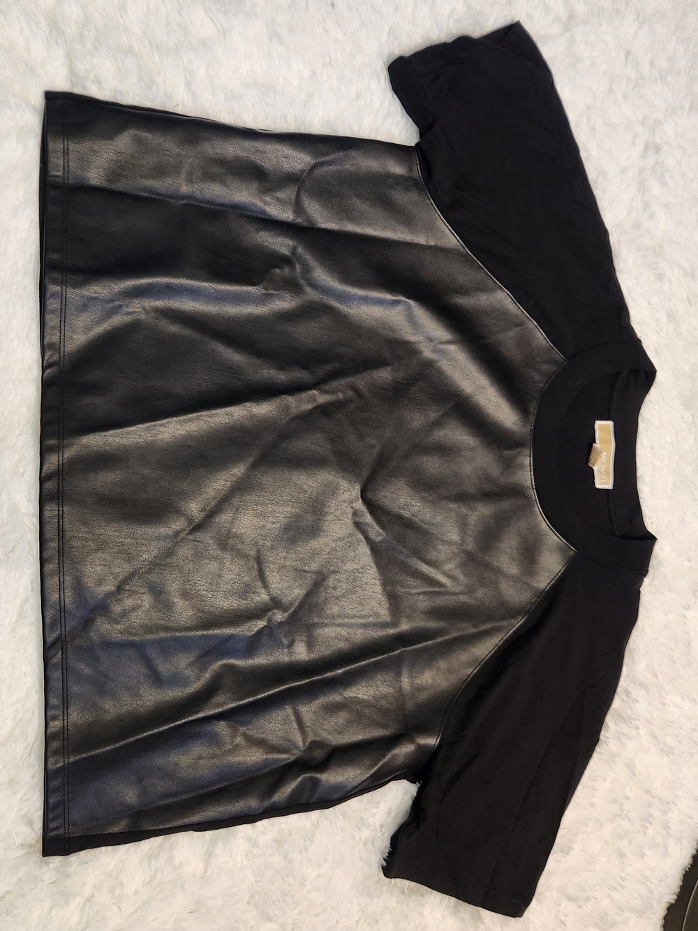 Michael Kors Black Tee with Faux Leather Panel